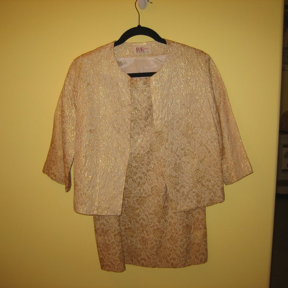 Women's gold brocade skirt suit